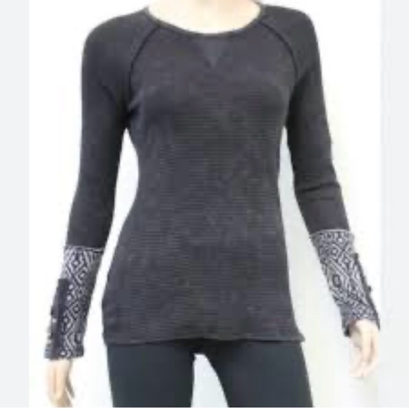 Able USA Black Charcoal Long Sleeve Thermal Shirt Ribbed Button Trip Size Medium - Picture 2 of 5